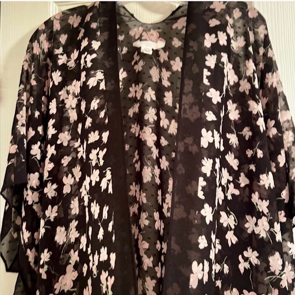 LC Lauren Conrad Black Pink Floral Sheer Kimono Open Front Tassel OS - Picture 4 of 8
